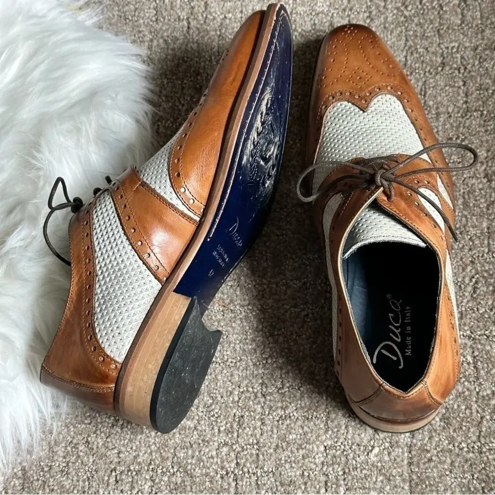Duca Italy beige tan leather oxfords brogues dress shoes Boots 42 9